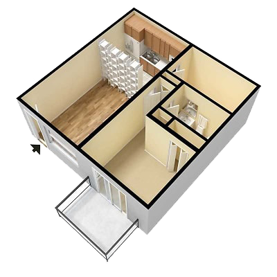 Floor plan for 1 bed, 1 bath, 576 sqft